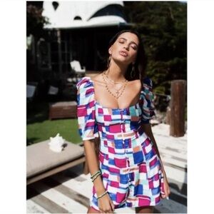 VANESSA MOONEY Colorful Bright Geometric Cherry Dress Size Small GUC